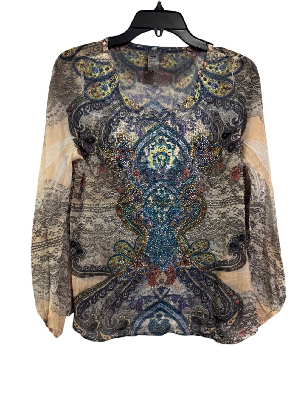 S-Twelve Womens Sheer Embellished Blouse Size M Multicolor